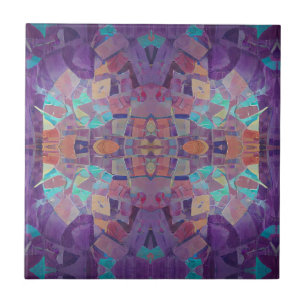 Carreau mosaïque marocaine rouge violet turquoise art géom