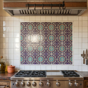 Carreau Mosaïque marocaine sarcelle et prune bohème en dét