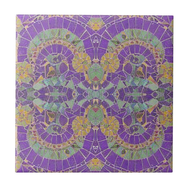 Carreau mosaïque marocaine violet or turquoise géométrique (Devant)