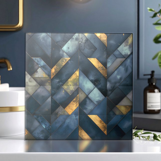 Carreau Mosaïque Moderne Maussade Bleu Foncé Or ID1185 (Créateur téléchargé)