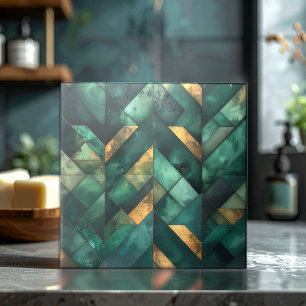 Carreau Mosaïque Moderne Maussade Vert Foncé Or ID1185