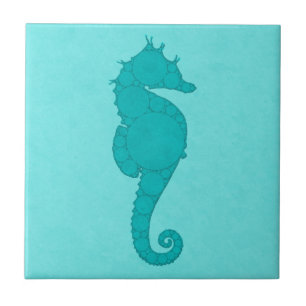Carreau Mosaïque numérique hippocampe sarcelle aqua