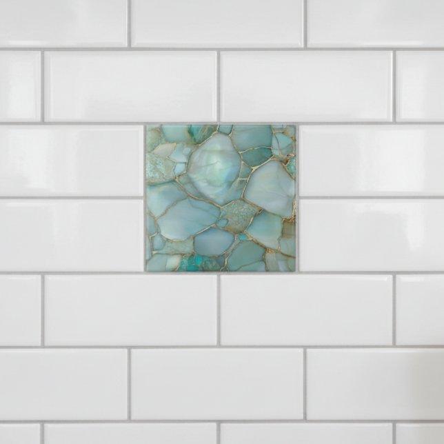 Carreau Mosaïque Or Agate Aqua Côtière (Créateur téléchargé)