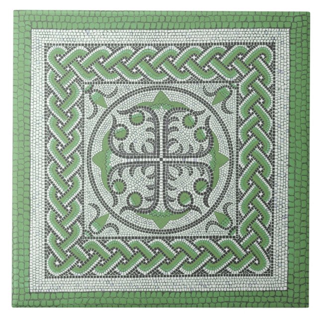 Carreau Mosaïque romaine antique en vert (Devant)