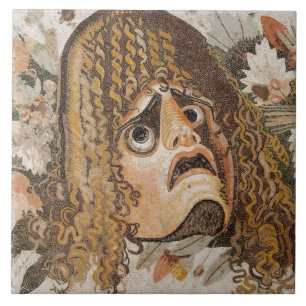 Carreau Mosaïque romaine, avec le masque, le feuille et le