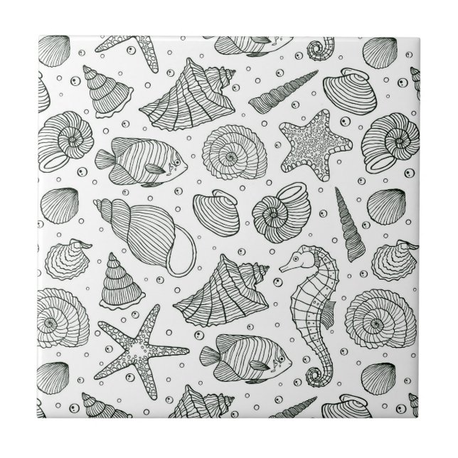 Carreau Motif 3 d'habitants d'océan (Devant)