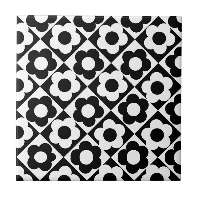 Carreau Motif à bille en diamant noir et blanc (Devant)