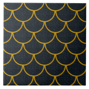 Carreau Motif à écailles festonnées noir et or