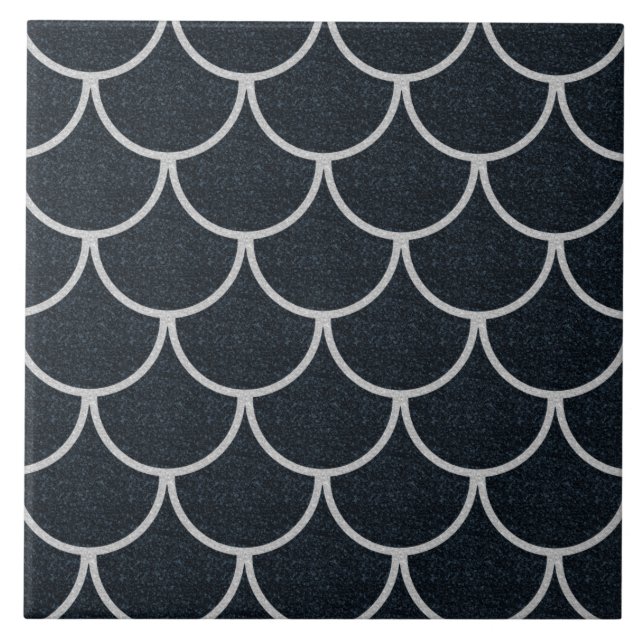 Carreau Motif à écailles noir et argent à festons (Devant)