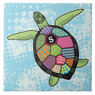 Carreau Motif à écorce colorée Monogramme Tortue de mer