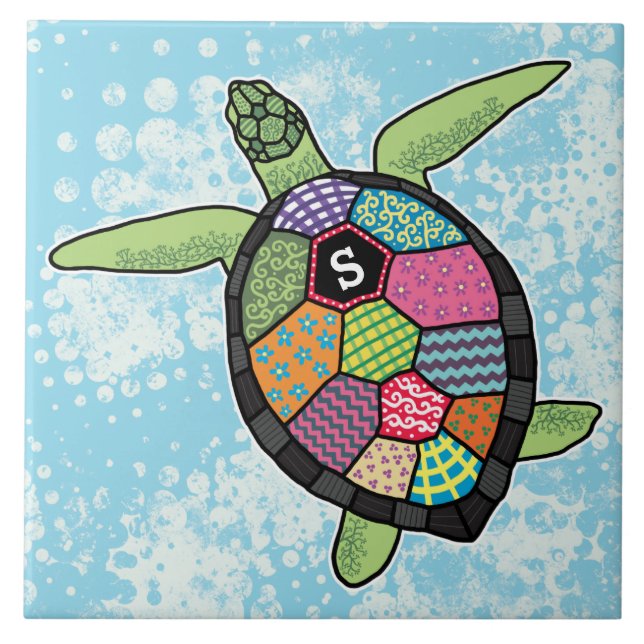 Carreau Motif à écorce colorée Monogramme Tortue de mer (Devant)