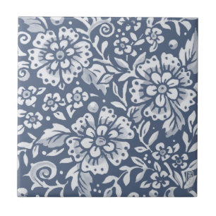 Carreau Motif à feuilles florales à fleur bleu denim moy