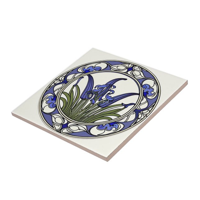 Carreau Motif à fleurs bleu Art nouveau (Côté)