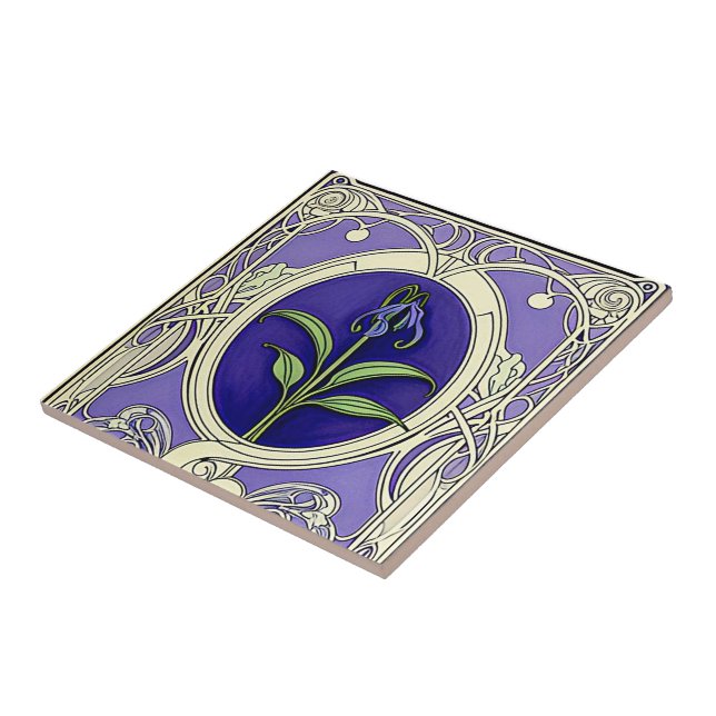 Carreau Motif à fleurs bleu Art nouveau (Côté)