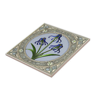 Carreau Motif à fleurs bleu Art nouveau