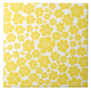 Carreau Motif à fleurs - Citron jaune et blanc