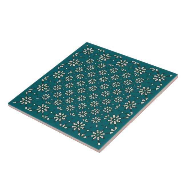 Carreau Motif à fleurs, Crème, Turquoise foncé : Carrelage (Côté)