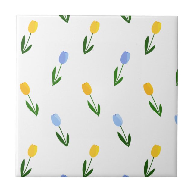 Carreau Motif à fleurs de tulipe jaune et bleu (Devant)