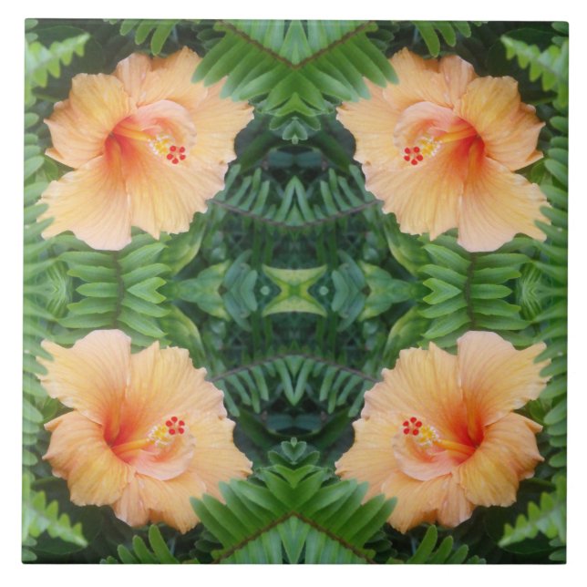 Carreau Motif à fleurs d'Hibiscus orange (Devant)