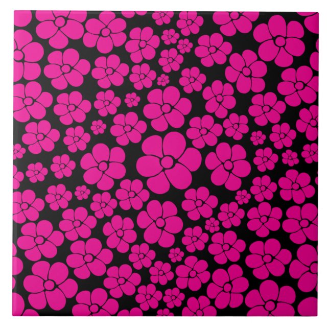Carreau Motif à fleurs - Magenta et noir (Devant)