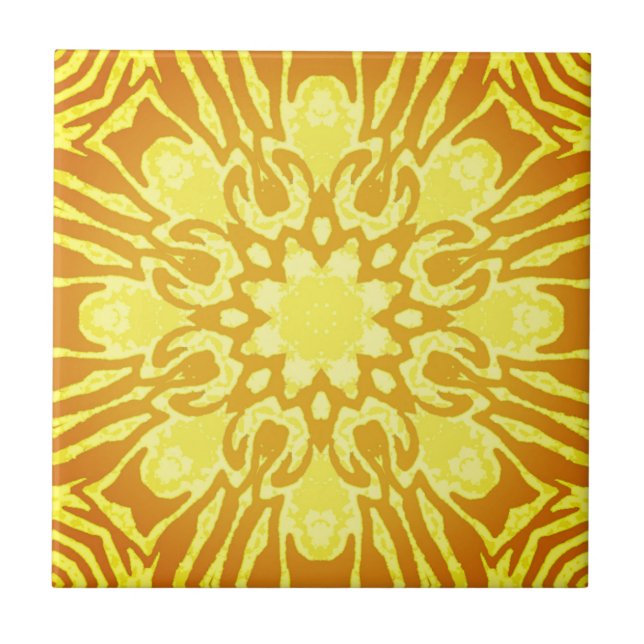 Carreau Motif à fleurs Mandala - Or de moutarde et Jaune (Devant)
