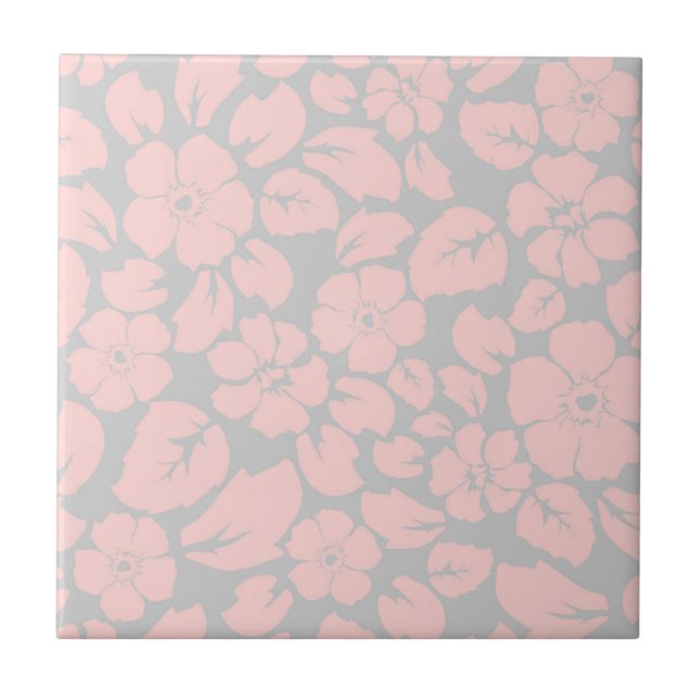 Carreau Motif à fleurs rose et gris pastel (Devant)