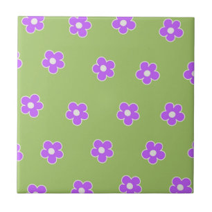 Carreau Motif à fleurs vert violet rétro Y2K