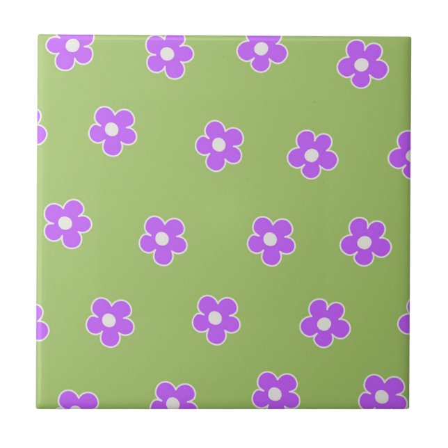 Carreau Motif à fleurs vert violet rétro Y2K (Devant)