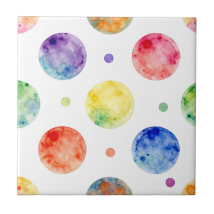 Carreau Motif à pois en orbite arc-en-ciel aquarelle