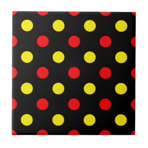 Carreau Motif à pois jaunes rouges sur fond noir 