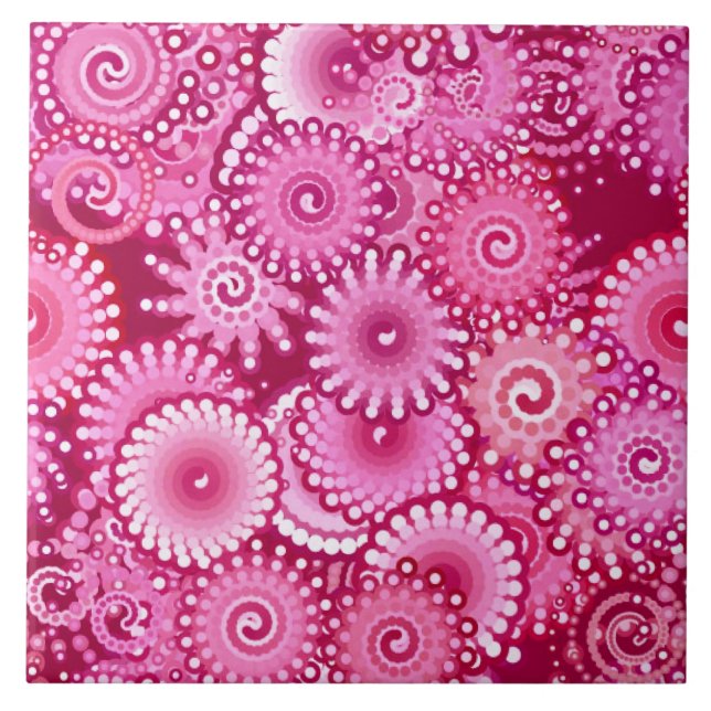 Carreau Motif à spirale fractale, Magenta, Rose et Bourgog (Devant)
