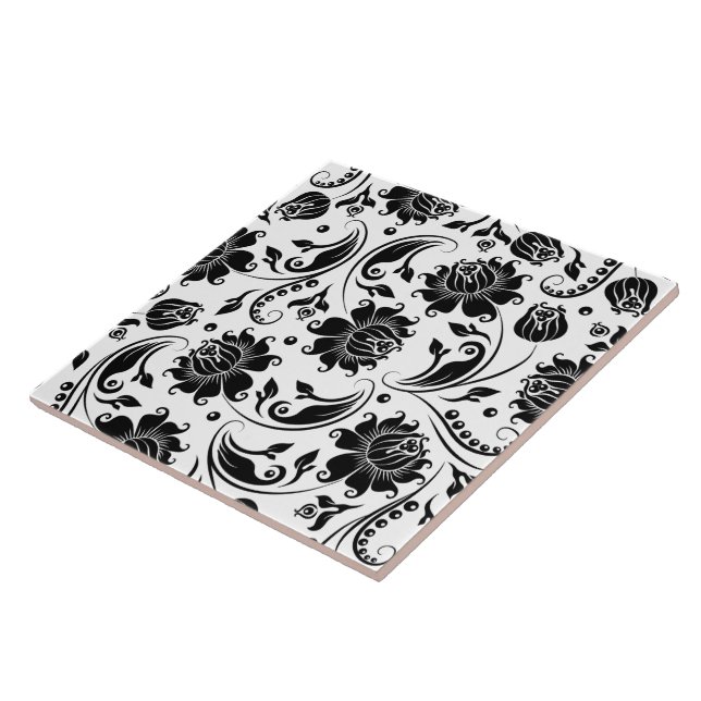 Carreau Motif à thème à fleurs noir et blanc (Côté)