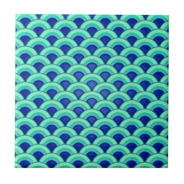 Carreau Motif à vagues Art déco - turquoise et cobalt (Devant)