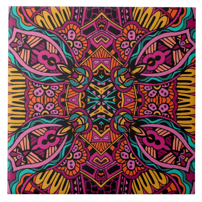 Carreau Motif abstrait à la mode génial de Boho rétro (Devant)