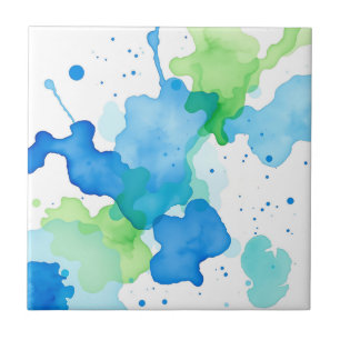 Carreau Motif Abstrait Aquarelle Bleu Vert