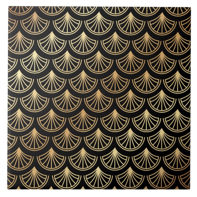 Carreau Motif Abstrait Art déco or et noir (Devant)