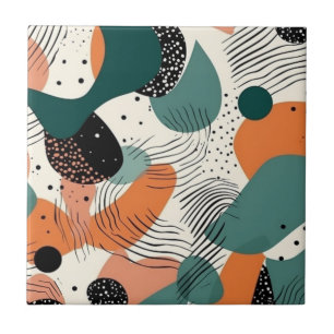 Carreau Motif Abstrait Biomorphique Corail Sarcelle Organi
