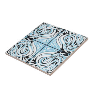 Carreau Motif Abstrait Courbé Bleu Noir Blanc 
