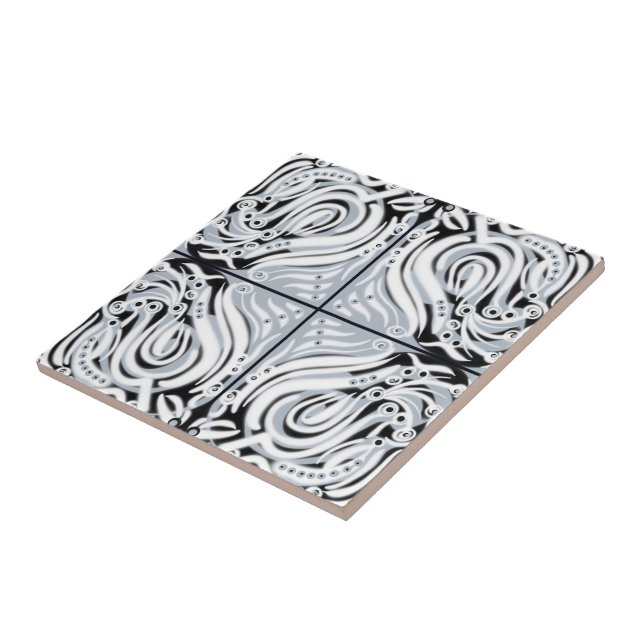 Carreau Motif abstrait courbe gris noir blanc  (Côté)