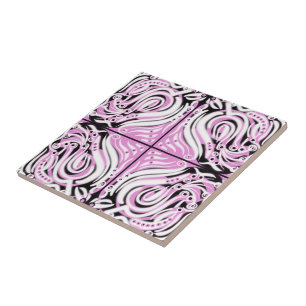 Carreau Motif Abstrait Courbé Rose Noir Blanc
