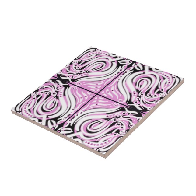 Carreau Motif Abstrait Courbé Rose Noir Blanc  (Côté)