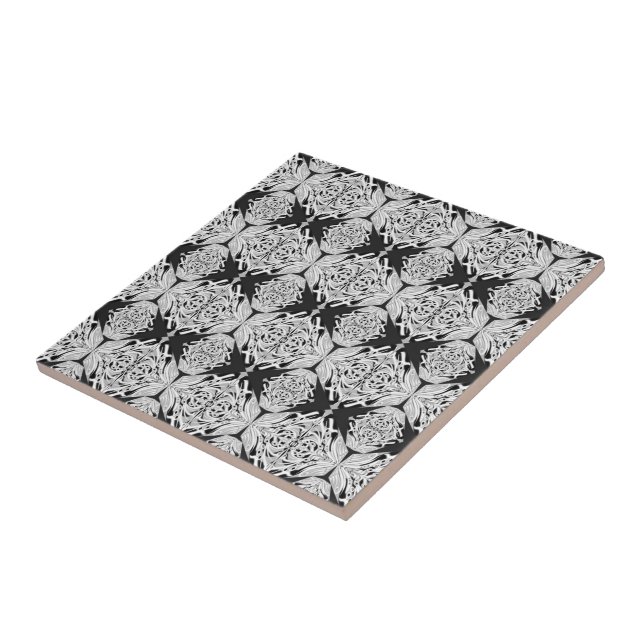 Carreau Motif abstrait d'aile de papillon gris noir blanc  (Côté)