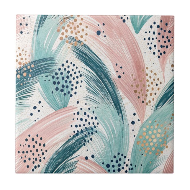 Carreau Motif Abstrait de brosse et de point d'or (Devant)