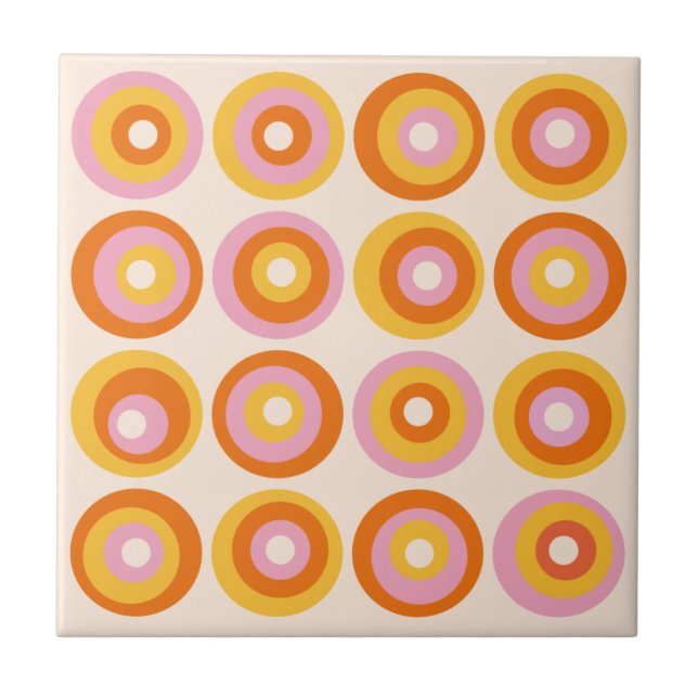 Carreau Motif Abstrait de Cercles Orange du Milieu du Sièc (Devant)