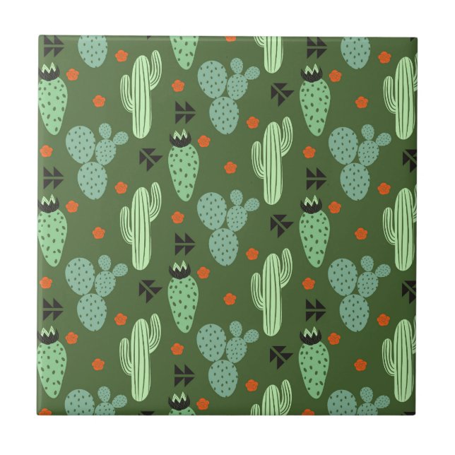 Carreau Motif abstrait de désert de cactus de hippie (Devant)