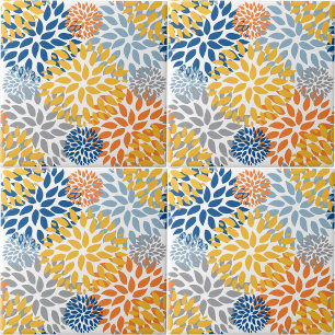 Carreau Motif Abstrait de Fleurs d'Été aux Couleurs Vives