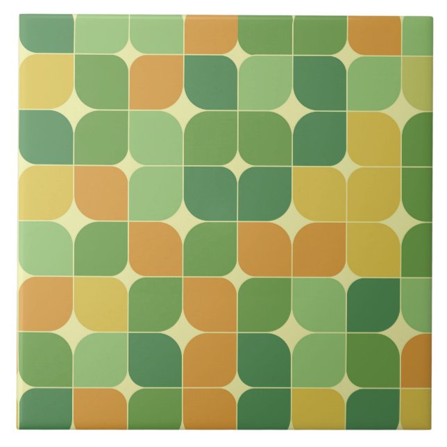 Carreau Motif Abstrait de la Mi-Siècle Vert Orange   (Devant)