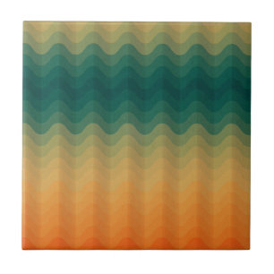Carreau Motif Abstrait des vagues orange et verte
