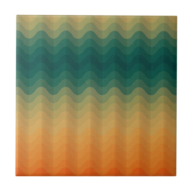 Carreau Motif Abstrait des vagues orange et verte (Devant)