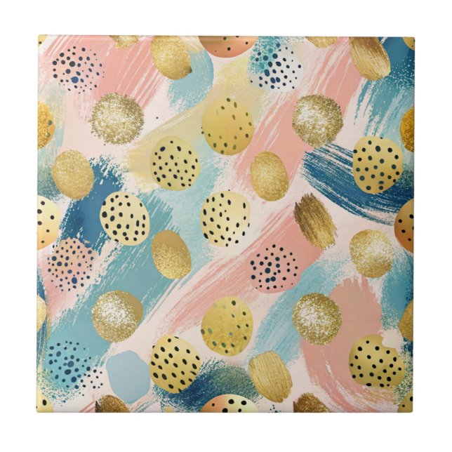 Carreau Motif Abstrait en forme de brosse et d'or (Devant)